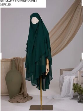 Ayada Dark Green Layered Khimar Muslin Rounded Veil